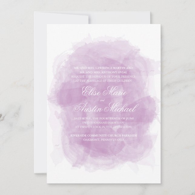 Watercolor Wedding Invitation - Purple Watercolor (Front)