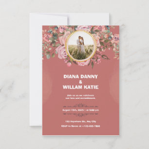 Watercolor wedding invitation with red flowers