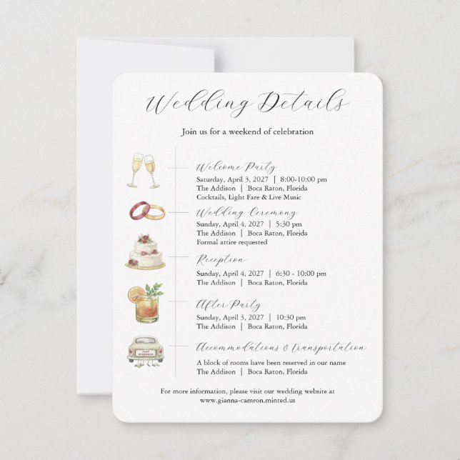 Watercolor Wedding Invitations Details Card (Front)