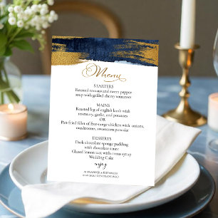 Watercolor Wedding Menus   Blue Abstract Gilded Invitation