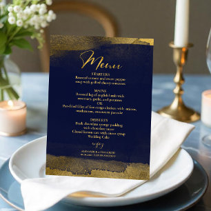 Watercolor Wedding Menus   Blue Abstract Gilded Invitation