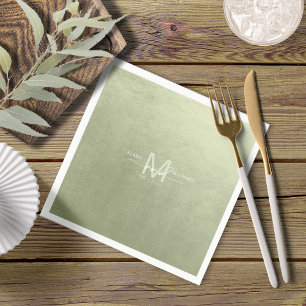 Watercolor Wedding Monogram Sage Green ID786 Napkin