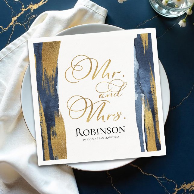 Watercolor Wedding Napkins | Blue Abstract Gilded (Creator Uploaded)
