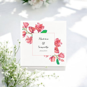Watercolor Wedding Pink White Magnolia Floral Napkin