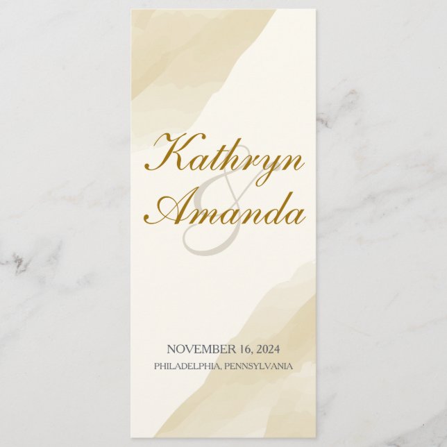 Watercolor Wedding Program, Gold Flat Program (Front)