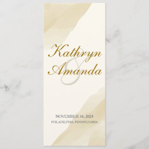 Watercolor Wedding Program, Gold Flat Program