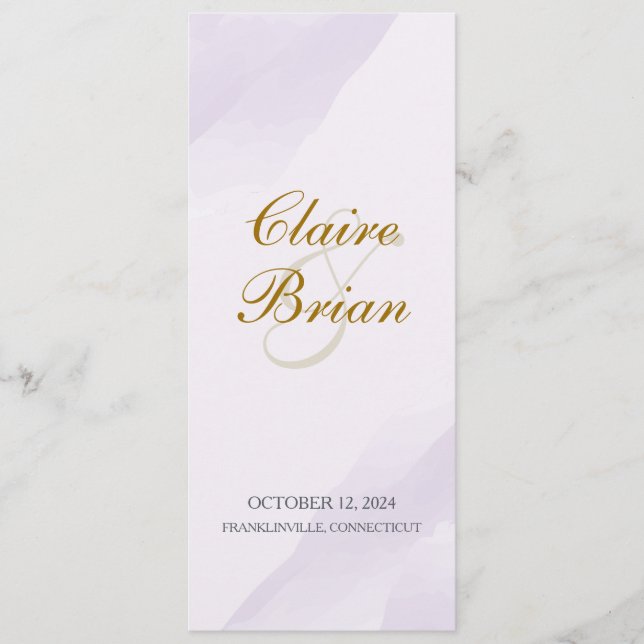 Watercolor Wedding Program, Lavender Flat Program (Front)