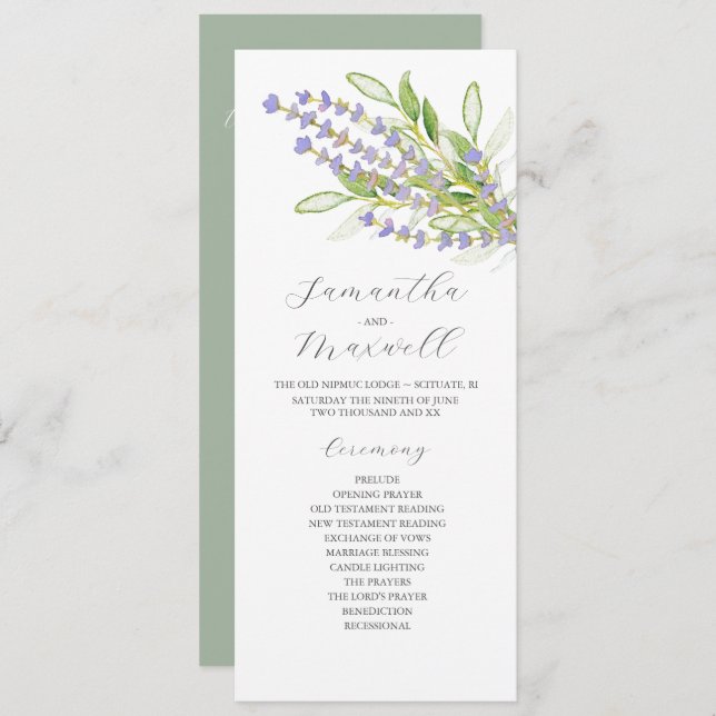 Watercolor Wedding Program Lavender Flowers (Front/Back)