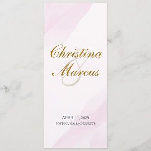Watercolor Wedding Program, Pink Flat Program