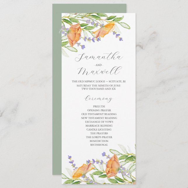 Watercolor Wedding Program Wildflowers (Front/Back)