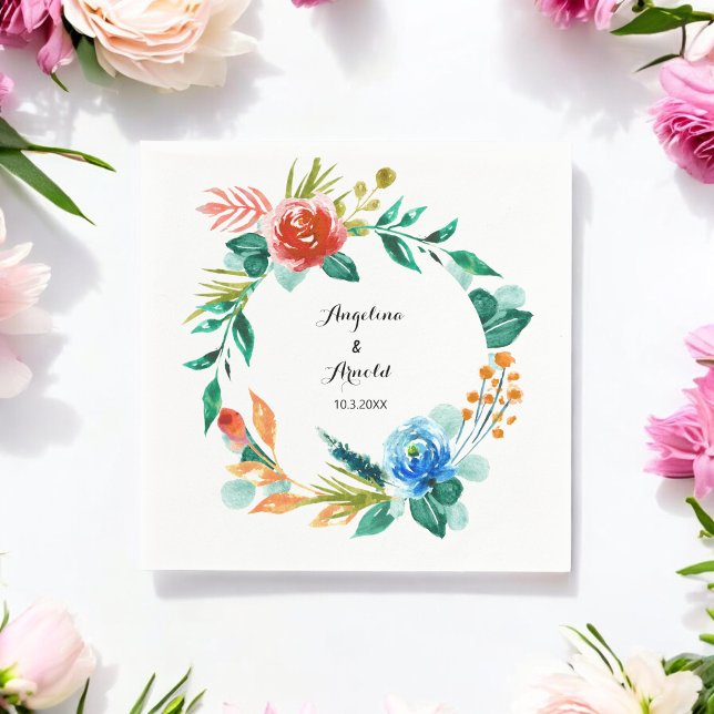Watercolor Wedding Red Green Floral Paper Napkin (Creator Uploaded)