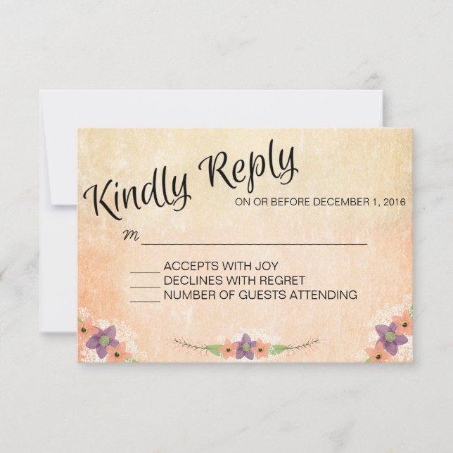 Watercolor Wedding Response Card IDPP1 Menu (Front)