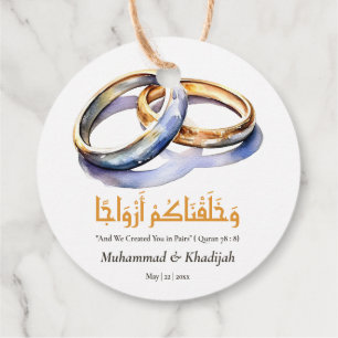 Watercolor Wedding Ring Islamic Quote Nikah Favour Tags