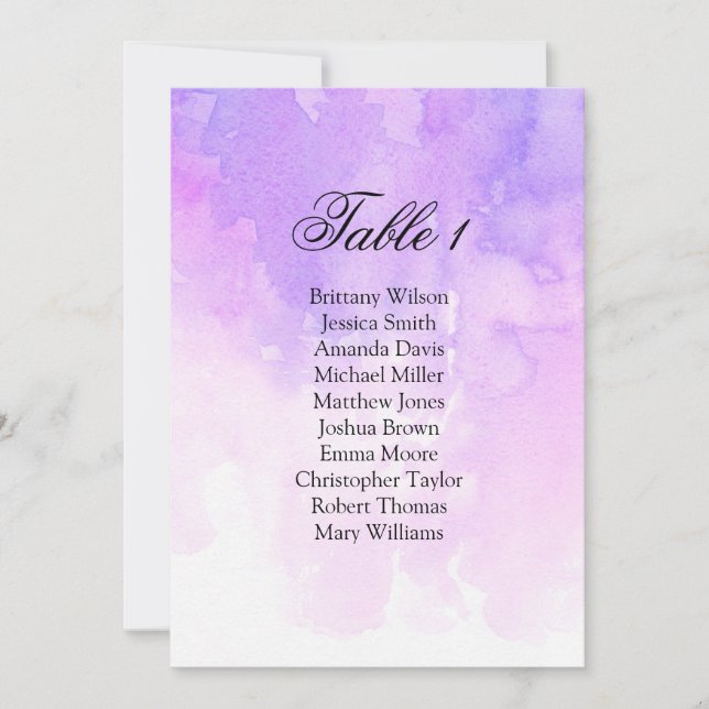 Watercolor wedding seating chart. Pink and purple Invitation (Front)
