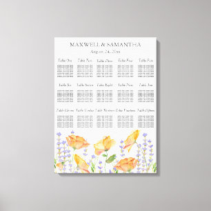 Watercolor Wedding Seating Chart Wildflower Theme Canvas Print