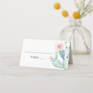 Watercolor wedding succulents. Pink floral cactus Place Card