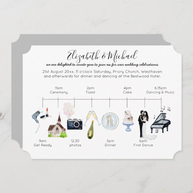 Watercolor Wedding Timeline Icon Program Template (Front/Back)