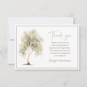 Watercolor Weeping Birch Tree Funeral Thank You Card