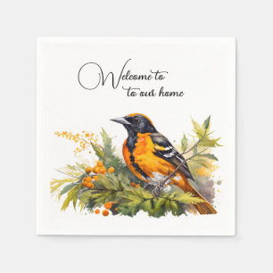 Watercolor Welcome Baltimore Oriole Napkin