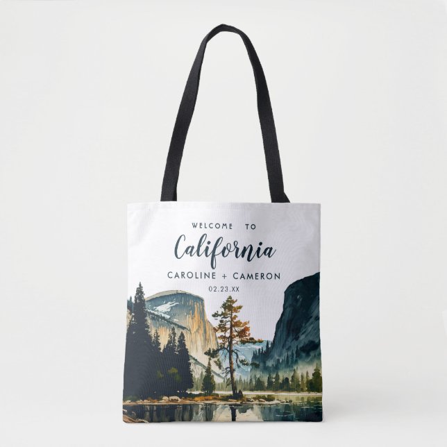 Watercolor Welcome to California Wedding Welcome Tote Bag (Front)