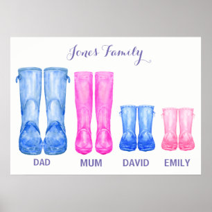 Watercolor wellies My family rubber boots Poster