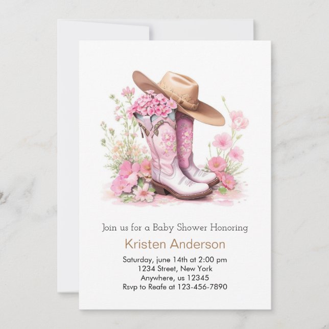 Watercolor Western Adventure Cowgirl Baby Shower Invitation (Front)
