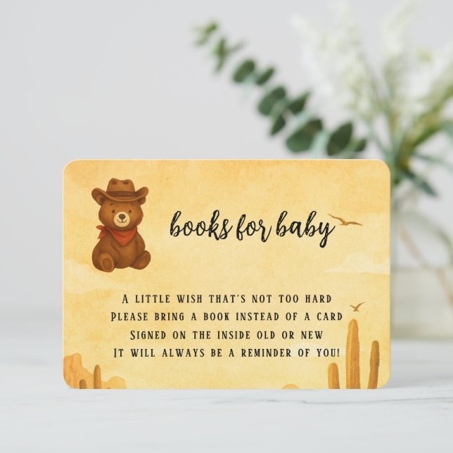 Watercolor Western Baby Shower Cowboy Book Request Enclosure Card (Standing Front)