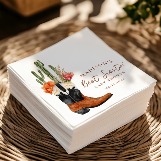 Watercolor Western Boot Scootin' Baby Shower Napkin (Creator Uploaded)