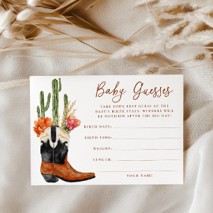 Watercolor Western Boots Baby Guessing Game Card