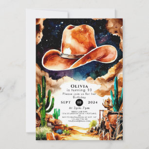 Watercolor Western Cowboy Birthday Invitation