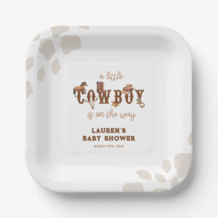 Watercolor Western Little Cowboy Baby Shower Paper Plate