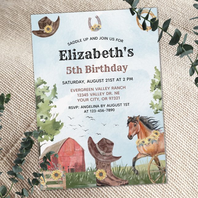 Watercolor Western Rodeo Horse Barn Birthday Party Invitation (Creator Uploaded)
