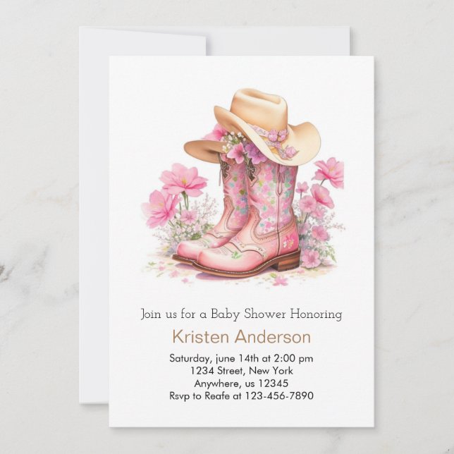 Watercolor Western Style Cowgirl Baby Shower Invitation (Front)