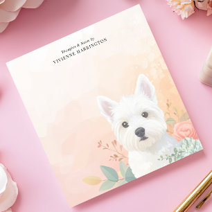 Watercolor Westie Pastel Floral Personalised Notepad