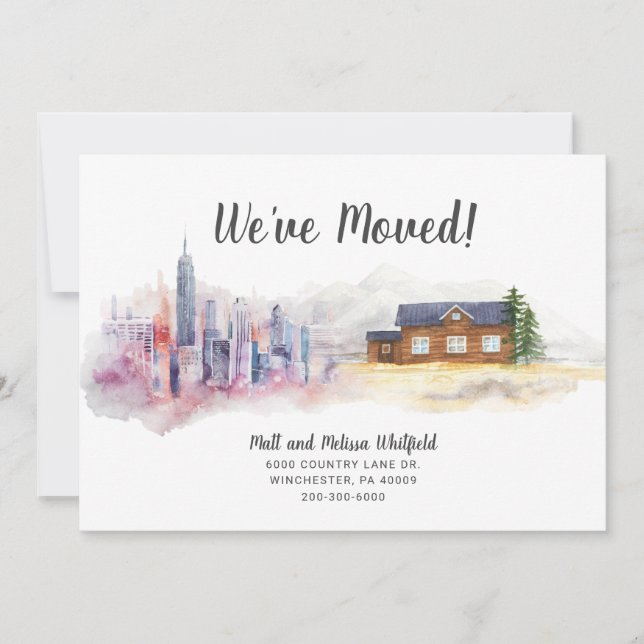 Watercolor We've Moved City to Country Moving Announcement (Front)