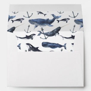 Watercolor Whale & Anchor Pattern Envelopes