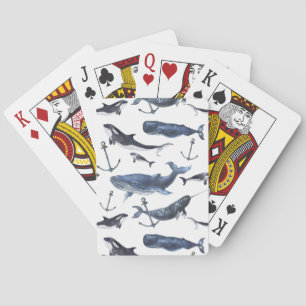 Watercolor Whale & Anchor Pattern Playing Cards