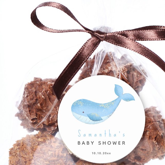 Watercolor whale baby shower classic round sticker (Creator Uploaded)