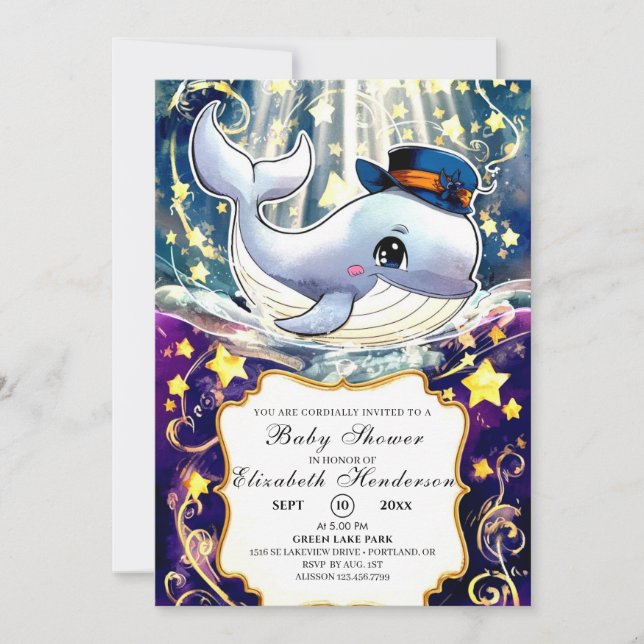 Watercolor Whale Baby Shower Invitation (Front)