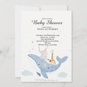 Watercolor Whale Baby Shower Invitation 