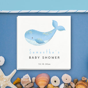 Watercolor whale baby shower napkin