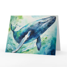 Watercolor whale blank card