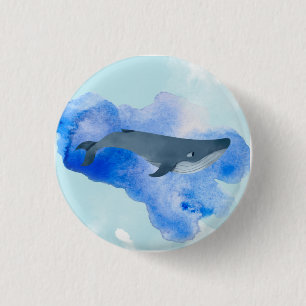 Watercolor Whale Blue Ocean Beach Sea Animal Aqua 3 Cm Round Badge