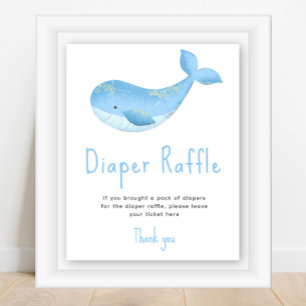 Watercolor whale - Diaper Raffle game Poster