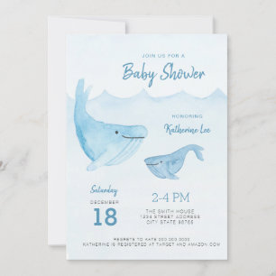 Watercolor Whale Ocean Baby Shower Invitation