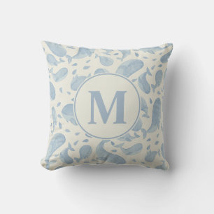 Watercolor Whale Paisley Nursery   Monogram Cushion