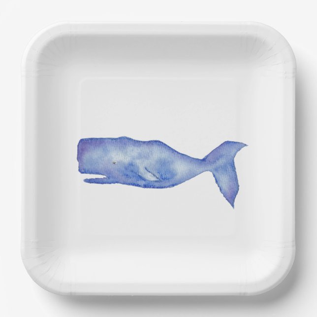 Watercolor whale paper plates (Front)