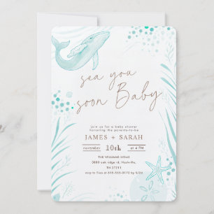 Watercolor Whale Sea You Soon Baby Shower Invitation