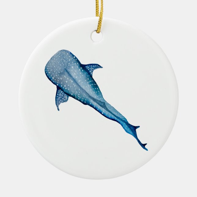 Watercolor whale shark ceramic ornament (Front)