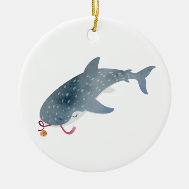 Watercolor Whale Shark Ceramic Ornament (Front)